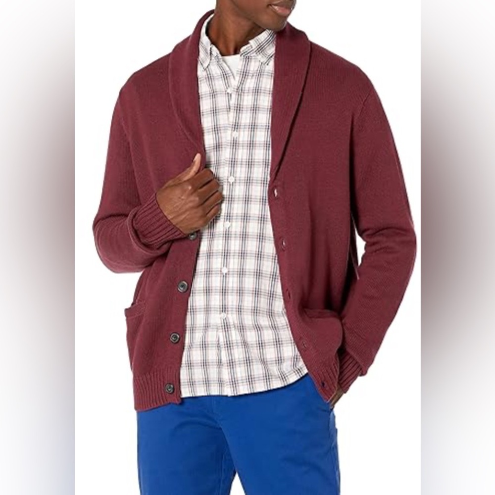 Goodthreads Men's Soft Cotton Shawl Cardigan Sweater, Burgundy